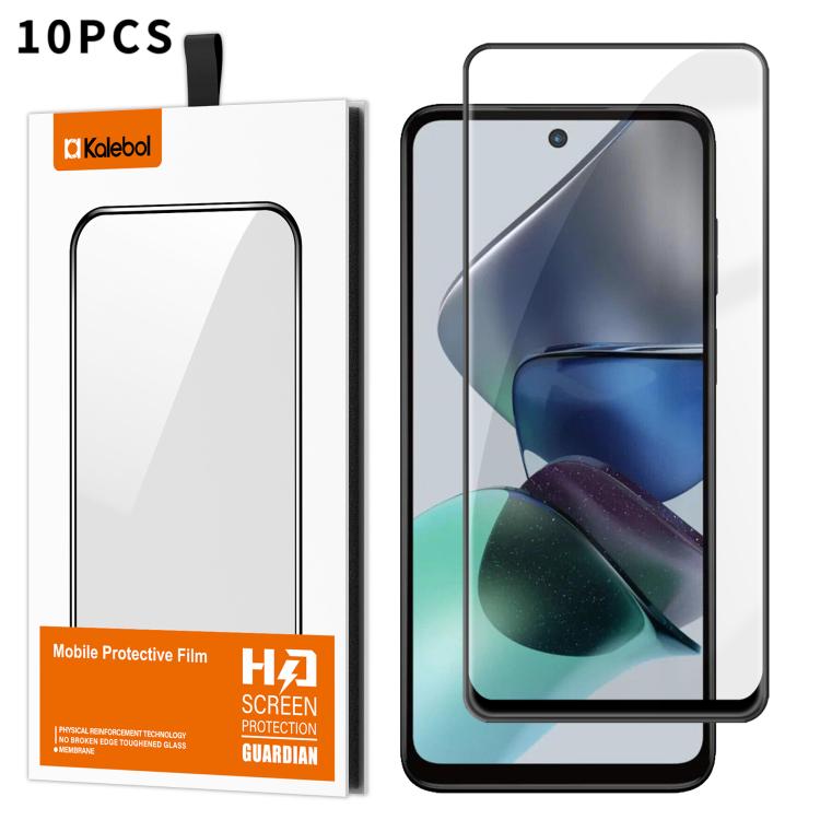 For Motorola Moto G23 10pcs Kalebol High-Aluminum Screen-Printed Full-Coverage Anti-Fingerprint Black-Bordered HD Tempered Glass Film