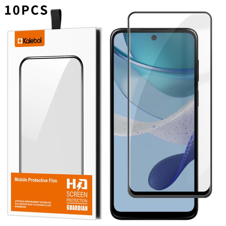 For Motorola Moto G53 5G 10pcs Kalebol High-Aluminum Screen-Printed Full-Coverage Anti-Fingerprint Black-Bordered HD Tempered Glass Film