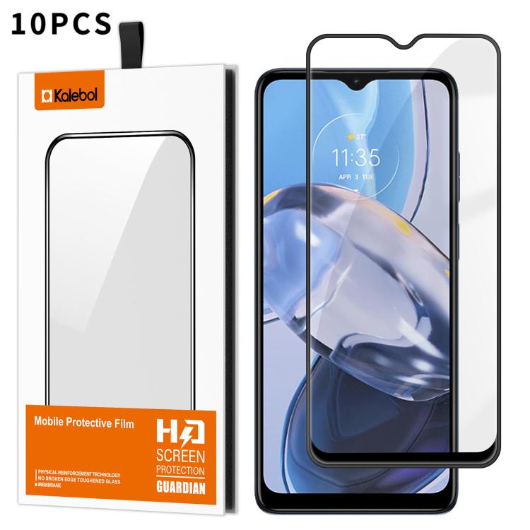 For Motorola Moto E22 10pcs Kalebol High-Aluminum Screen-Printed Full-Coverage Anti-Fingerprint Black-Bordered HD Tempered Glass Film