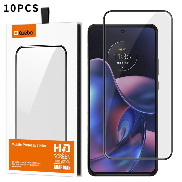 For Motorola Edge 2022 10pcs Kalebol High-Aluminum Screen-Printed Full-Coverage Anti-Fingerprint Black-Bordered HD Tempered Glass Film