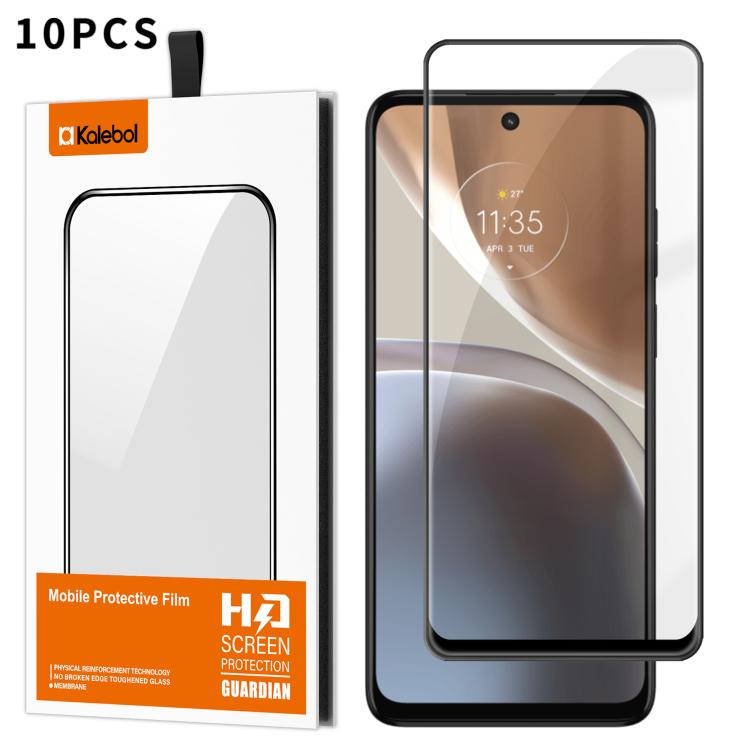 For Motorola Moto G32 10pcs Kalebol High-Aluminum Screen-Printed Full-Coverage Anti-Fingerprint Black-Bordered HD Tempered Glass Film