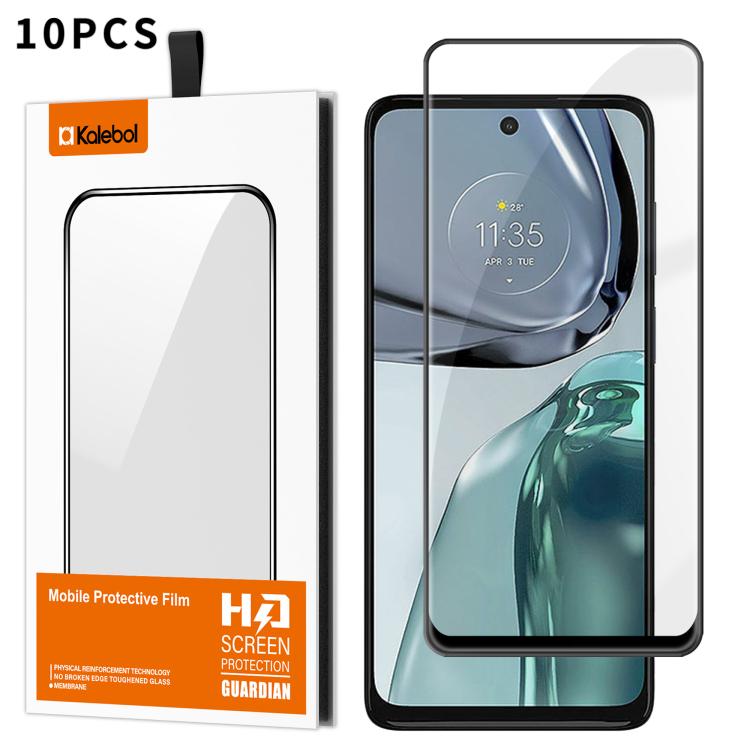 For Motorola Moto G62 5G 10pcs Kalebol High-Aluminum Screen-Printed Full-Coverage Anti-Fingerprint Black-Bordered HD Tempered Glass Film