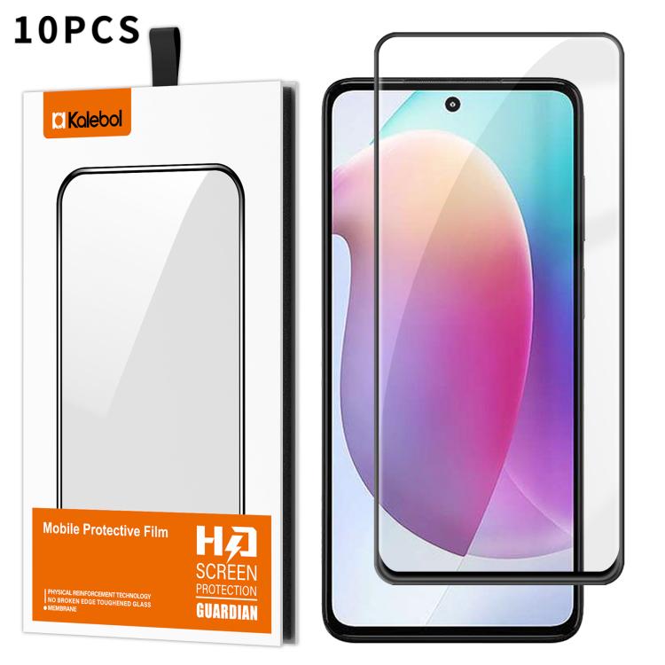 For Motorola Moto G71s 10pcs Kalebol High-Aluminum Screen-Printed Full-Coverage Anti-Fingerprint Black-Bordered HD Tempered Glass Film