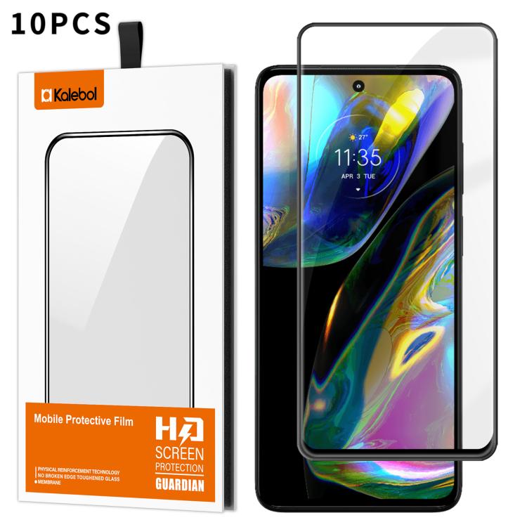 For Motorola Moto G82 10pcs Kalebol High-Aluminum Screen-Printed Full-Coverage Anti-Fingerprint Black-Bordered HD Tempered Glass Film