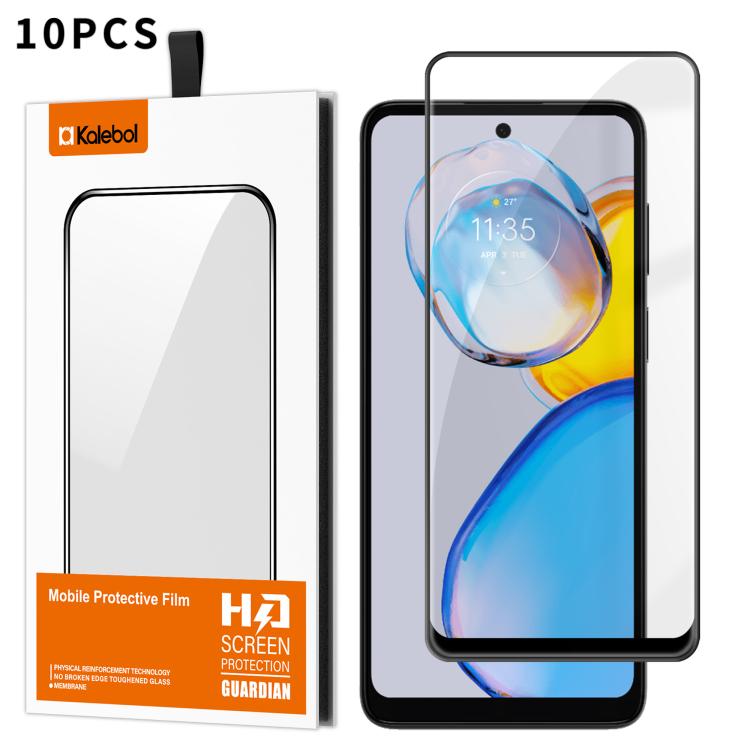 For Motorola Moto E32 10pcs Kalebol High-Aluminum Screen-Printed Full-Coverage Anti-Fingerprint Black-Bordered HD Tempered Glass Film