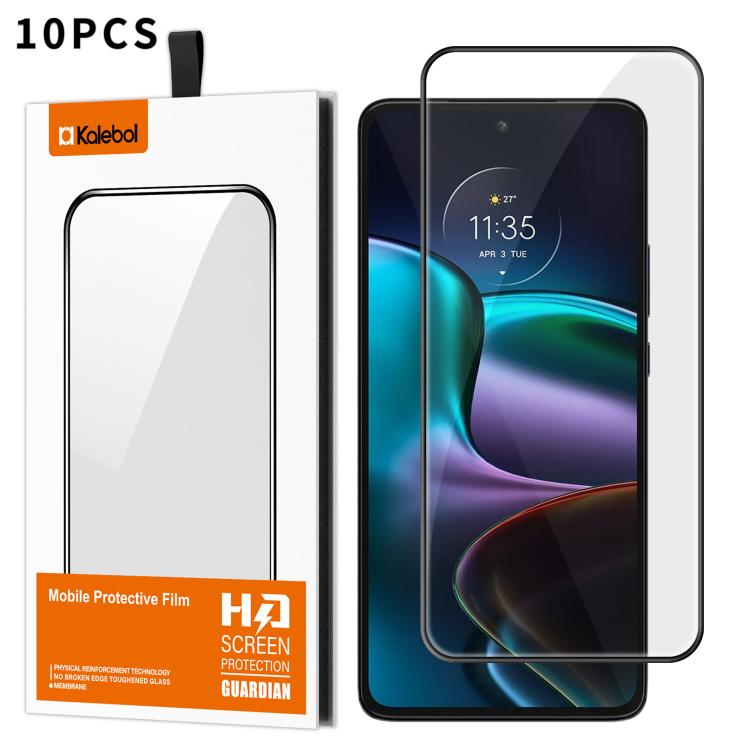 For Motorola Edge 30 10pcs Kalebol High-Aluminum Screen-Printed Full-Coverage Anti-Fingerprint Black-Bordered HD Tempered Glass Film