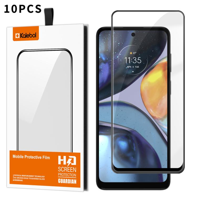 For Motorola Moto G22 10pcs Kalebol High-Aluminum Screen-Printed Full-Coverage Anti-Fingerprint Black-Bordered HD Tempered Glass Film