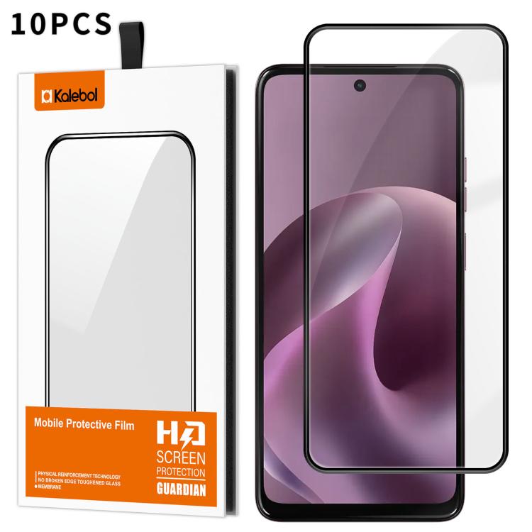 For Motorola Moto G17 4G 10pcs Kalebol High-Aluminum Screen-Printed Full-Coverage Anti-Fingerprint Black-Bordered HD Tempered Glass Film