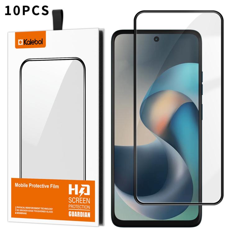 For Motorola Moto G57 5G 10pcs Kalebol High-Aluminum Screen-Printed Full-Coverage Anti-Fingerprint Black-Bordered HD Tempered Glass Film