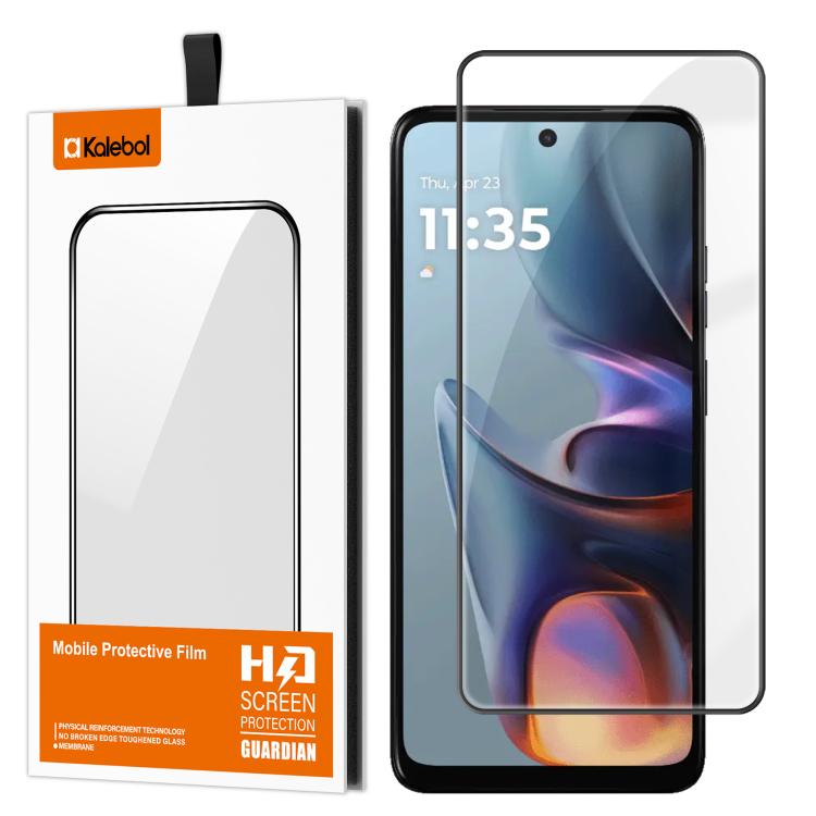 For Motorola Moto E15 Kalebol High-Aluminum Screen-Printed Full-Coverage Anti-Fingerprint Black-Bordered HD Tempered Glass Film
