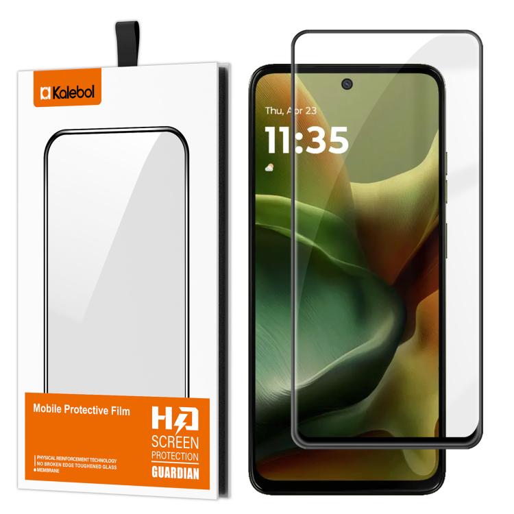 For Motorola Moto G15 Kalebol High-Aluminum Screen-Printed Full-Coverage Anti-Fingerprint Black-Bordered HD Tempered Glass Film