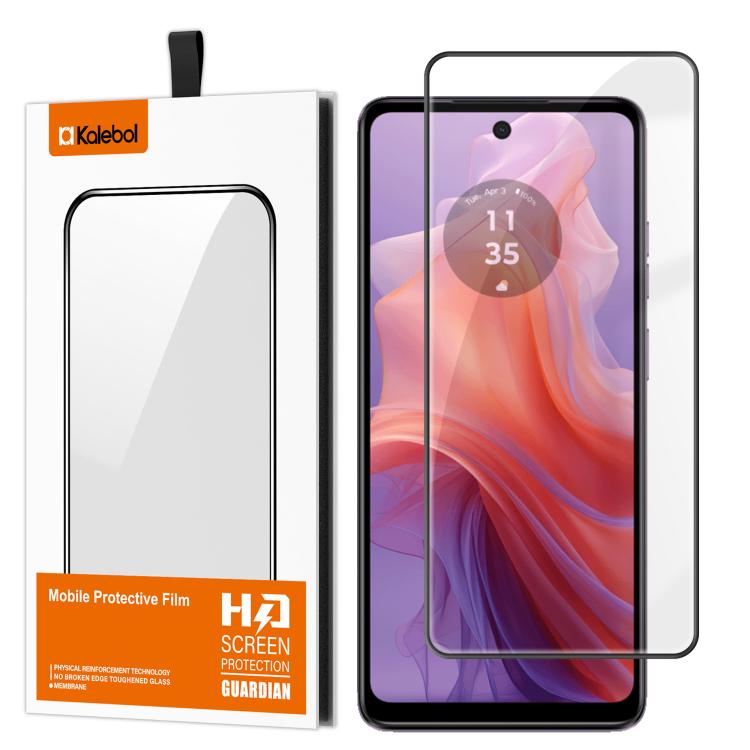 For Motorola Moto E14 Kalebol High-Aluminum Screen-Printed Full-Coverage Anti-Fingerprint Black-Bordered HD Tempered Glass Film