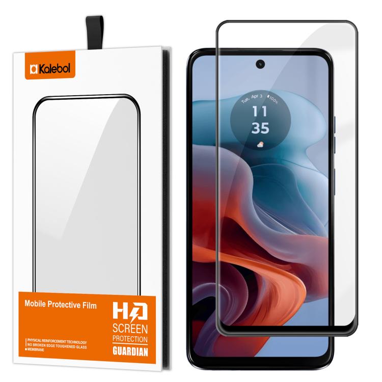 For Motorola Moto G34 Kalebol High-Aluminum Screen-Printed Full-Coverage Anti-Fingerprint Black-Bordered HD Tempered Glass Film