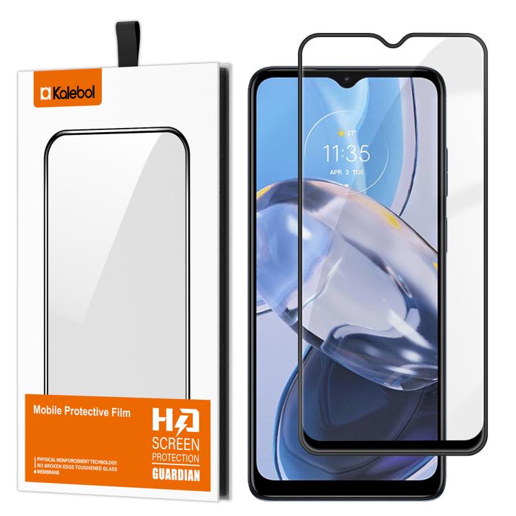 For Motorola Moto E22 Kalebol High-Aluminum Screen-Printed Full-Coverage Anti-Fingerprint Black-Bordered HD Tempered Glass Film