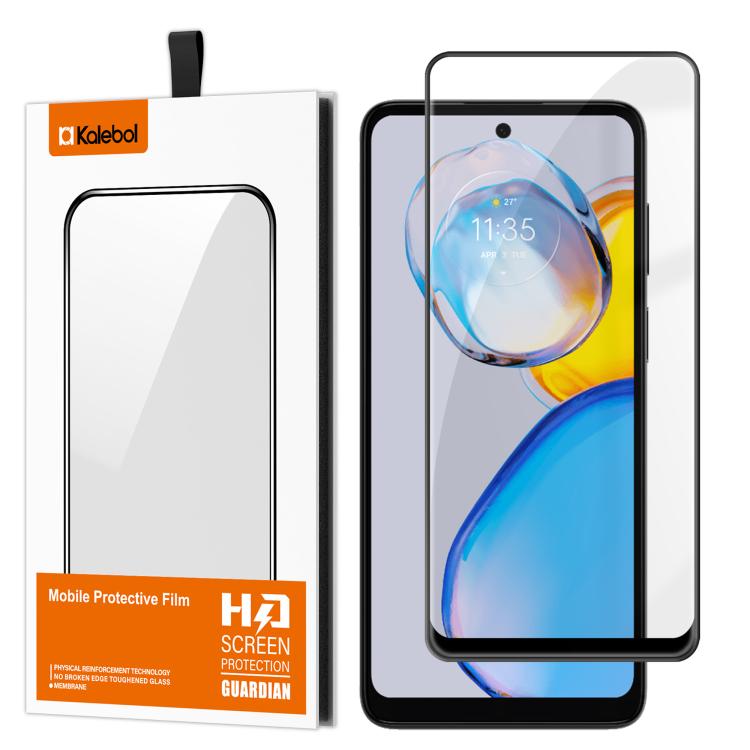 For Motorola Moto E32 Kalebol High-Aluminum Screen-Printed Full-Coverage Anti-Fingerprint Black-Bordered HD Tempered Glass Film