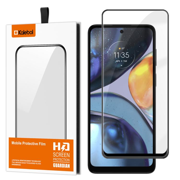 For Motorola Moto G22 Kalebol High-Aluminum Screen-Printed Full-Coverage Anti-Fingerprint Black-Bordered HD Tempered Glass Film