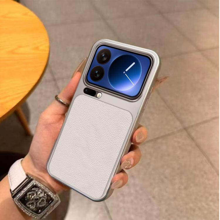 For Xiaomi 17 Pro Max Large Window Leather Textured Coated TPU Phone Case - White