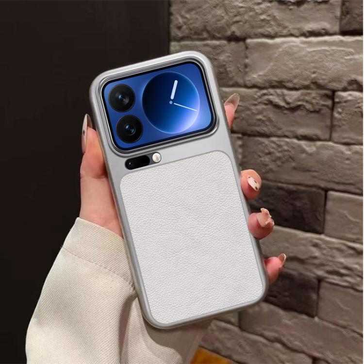 For Xiaomi 17 Pro Max Large Window Leather Textured Coated TPU Phone Case - White