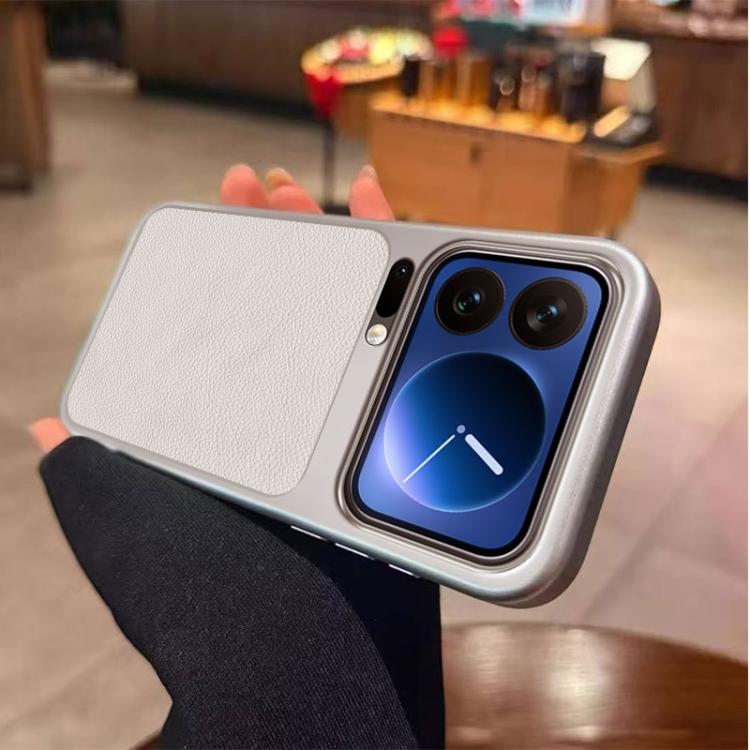 For Xiaomi 17 Pro Max Large Window Leather Textured Coated TPU Phone Case - White