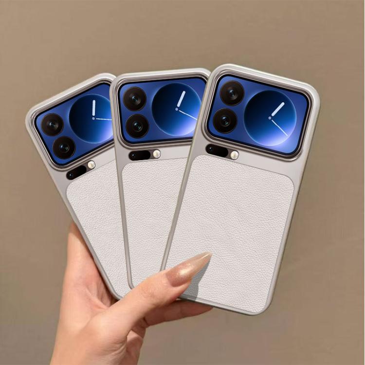 For Xiaomi 17 Pro Max Large Window Leather Textured Coated TPU Phone Case - White