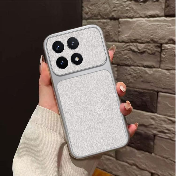 For Xiaomi 14T Pro Large Window Leather Textured Coated TPU Phone Case - White