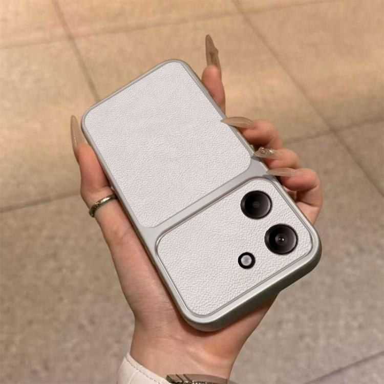 For Xiaomi Poco M7 Pro 5G Large Window Leather Textured Coated TPU Phone Case - White
