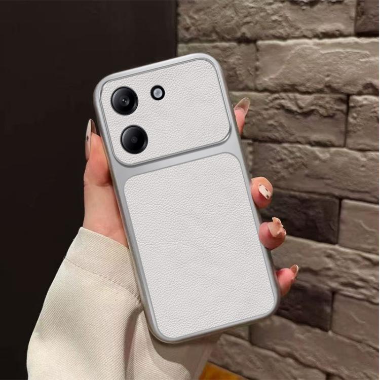 For Xiaomi Poco M7 Pro 5G Large Window Leather Textured Coated TPU Phone Case - White