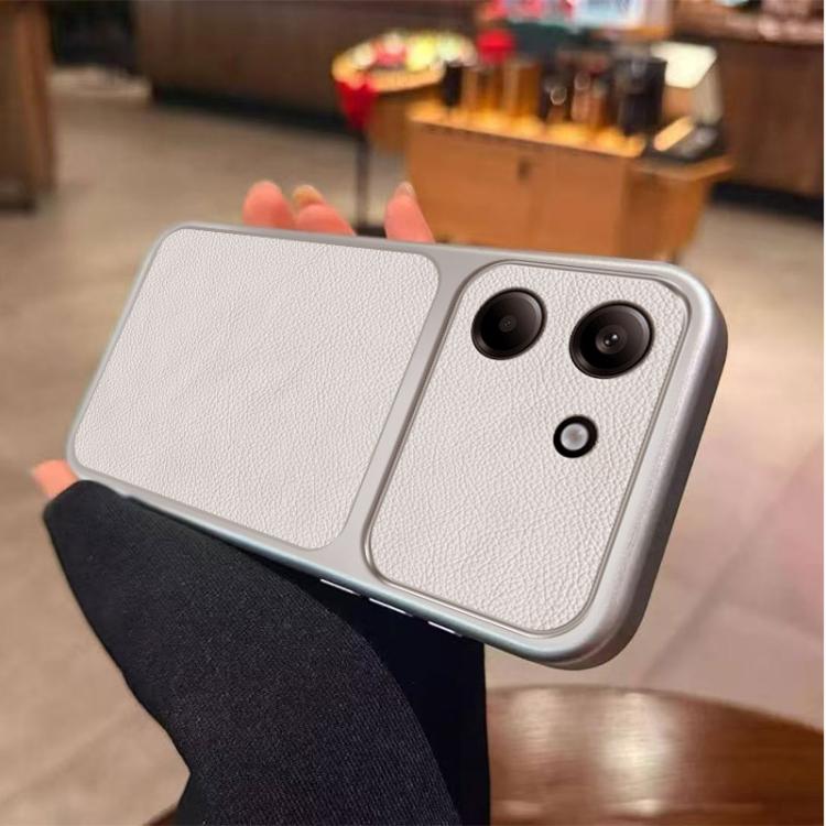 For Xiaomi Poco M7 Pro 5G Large Window Leather Textured Coated TPU Phone Case - White