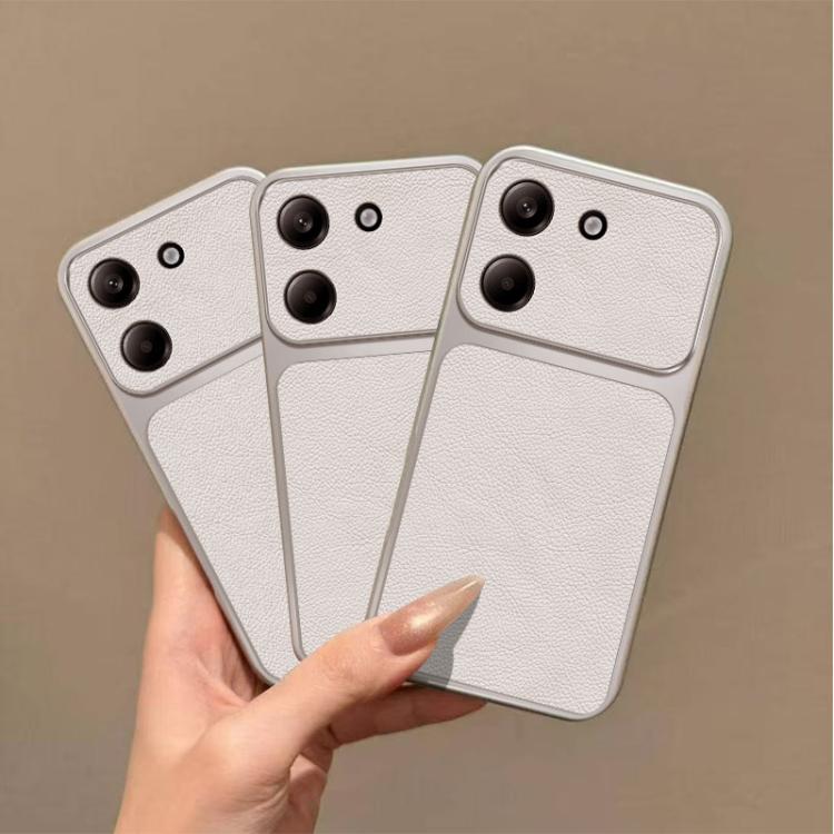 For Xiaomi Poco M7 Pro 5G Large Window Leather Textured Coated TPU Phone Case - White
