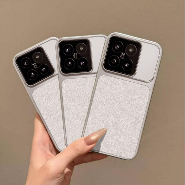 For Xiaomi 14 Large Window Leather Textured Coated TPU Phone Case - White