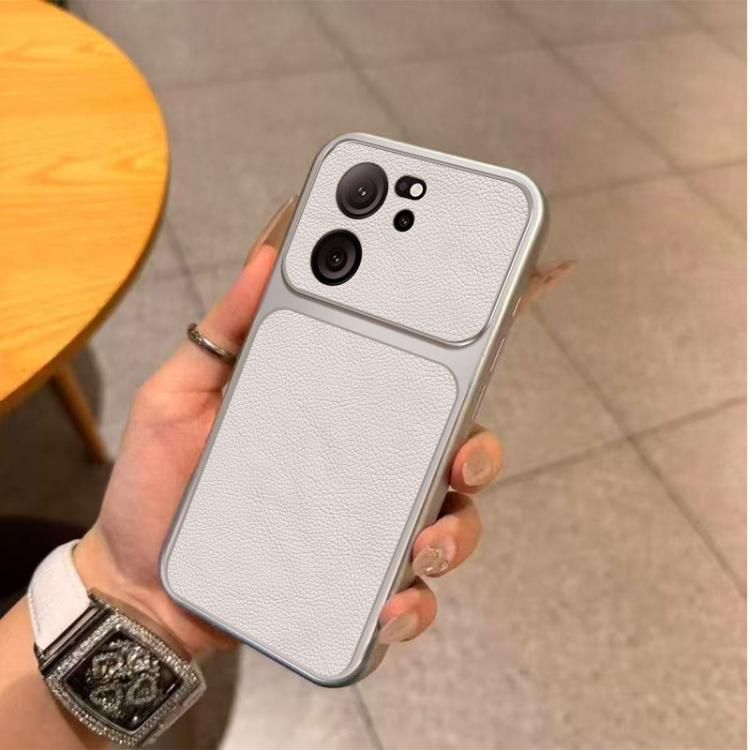 For Xiaomi 13T Large Window Leather Textured Coated TPU Phone Case - White