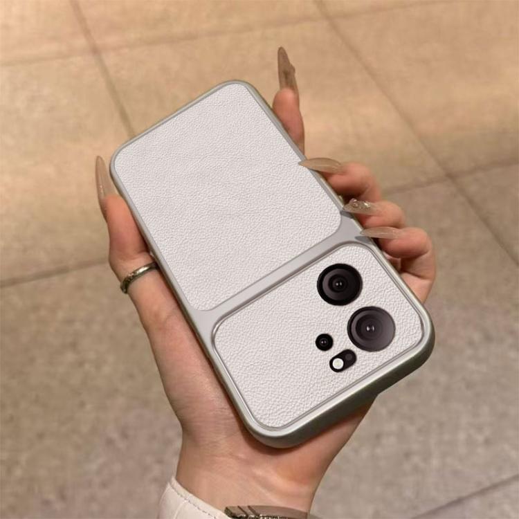 For Xiaomi 13T Large Window Leather Textured Coated TPU Phone Case - White