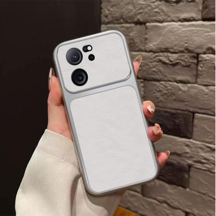 For Xiaomi 13T Large Window Leather Textured Coated TPU Phone Case - White