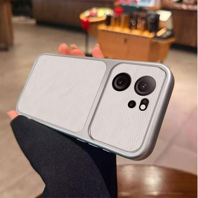 For Xiaomi 13T Large Window Leather Textured Coated TPU Phone Case - White