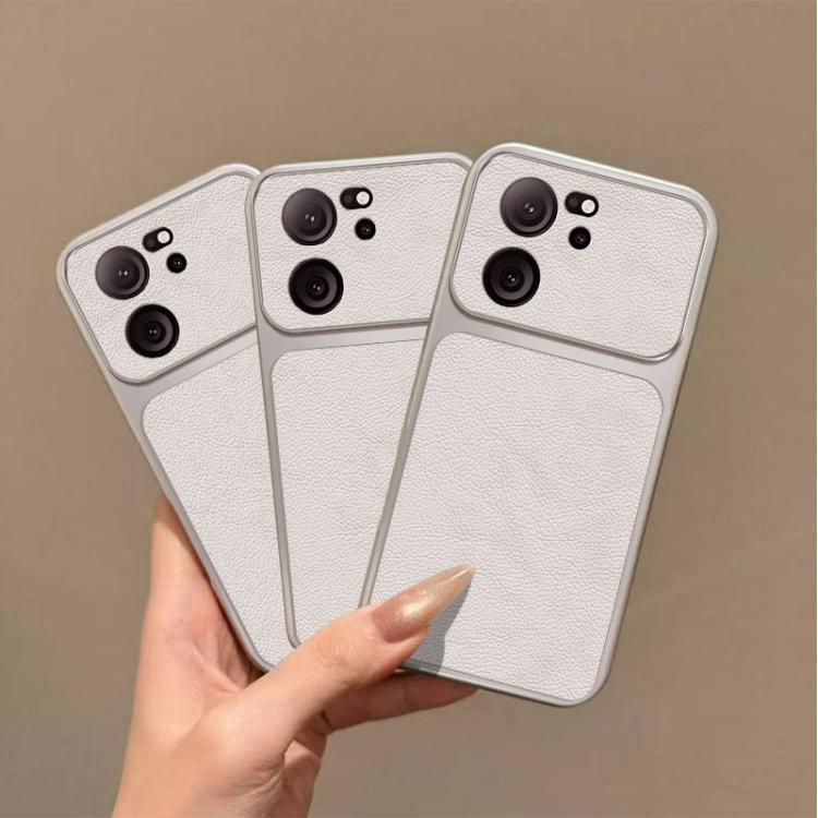 For Xiaomi 13T Large Window Leather Textured Coated TPU Phone Case - White