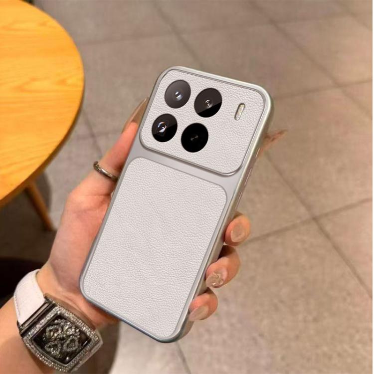 For Xiaomi 15 Pro Large Window Leather Textured Coated TPU Phone Case - White