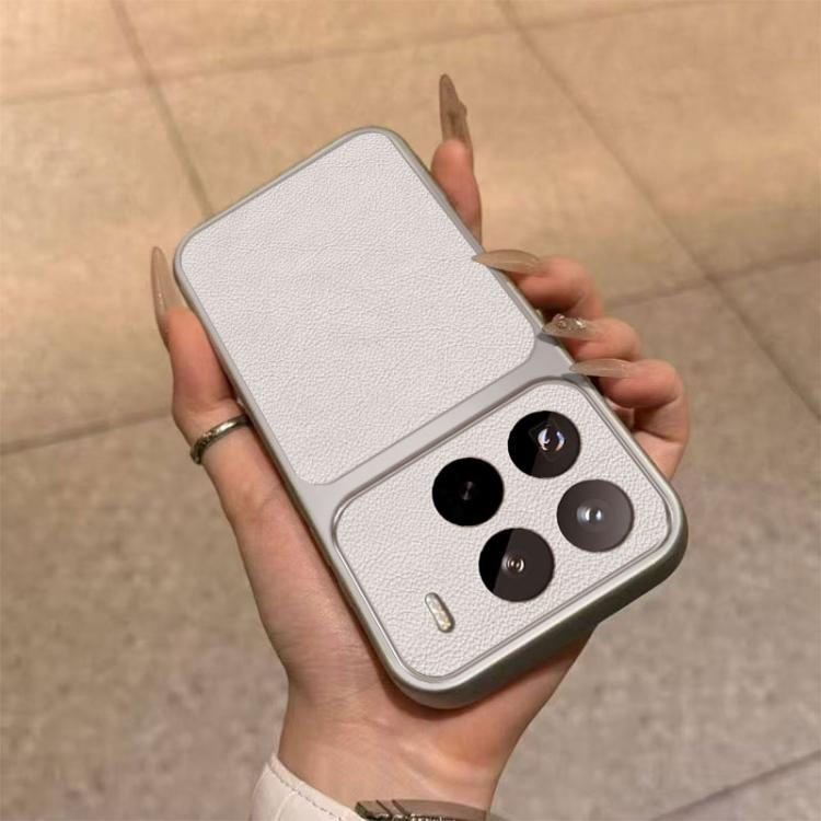 For Xiaomi 15 Pro Large Window Leather Textured Coated TPU Phone Case - White