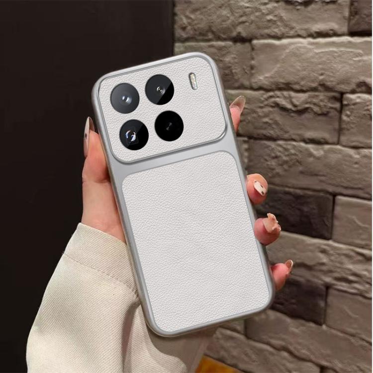 For Xiaomi 15 Pro Large Window Leather Textured Coated TPU Phone Case - White