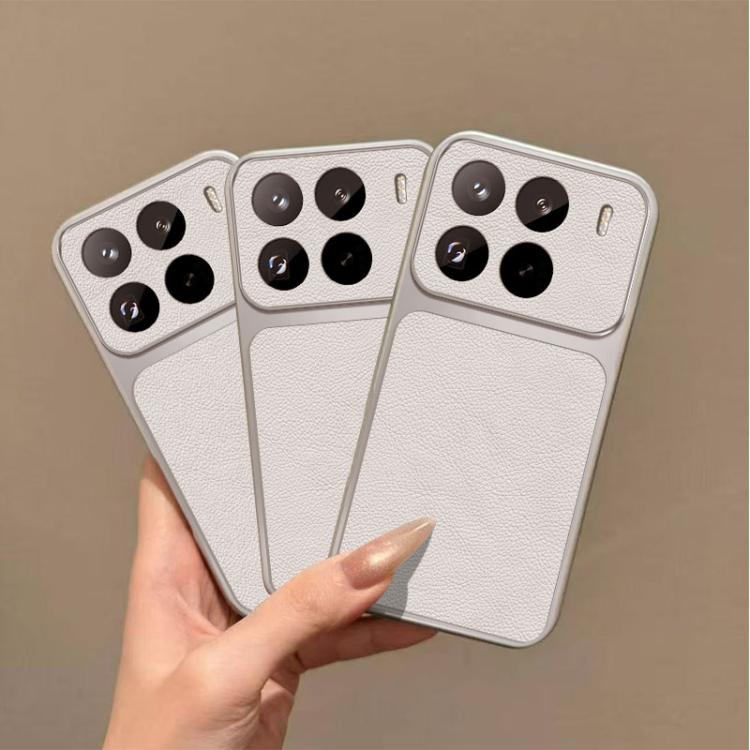 For Xiaomi 15 Pro Large Window Leather Textured Coated TPU Phone Case - White