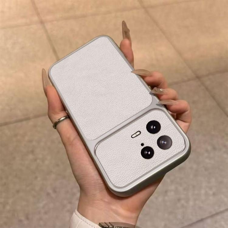 For Xiaomi 13 Large Window Leather Textured Coated TPU Phone Case - White