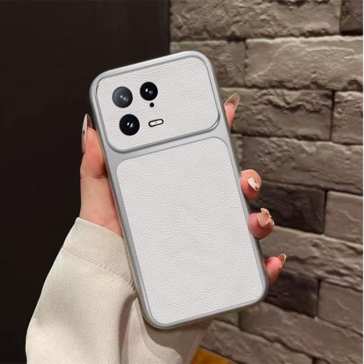 For Xiaomi 13 Large Window Leather Textured Coated TPU Phone Case - White