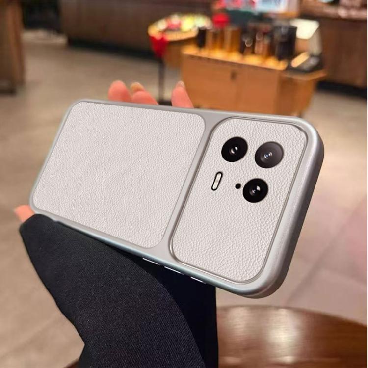 For Xiaomi 13 Large Window Leather Textured Coated TPU Phone Case - White