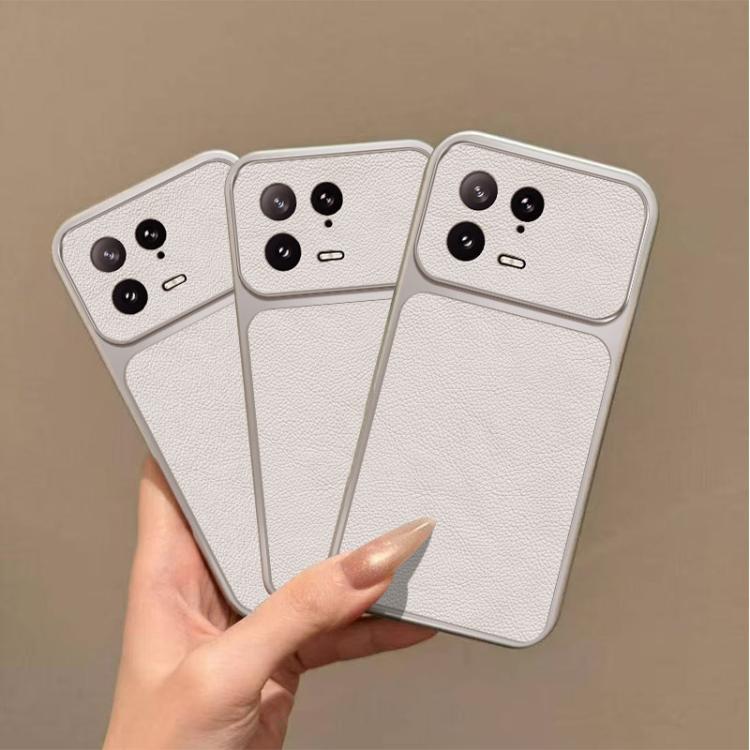 For Xiaomi 13 Large Window Leather Textured Coated TPU Phone Case - White