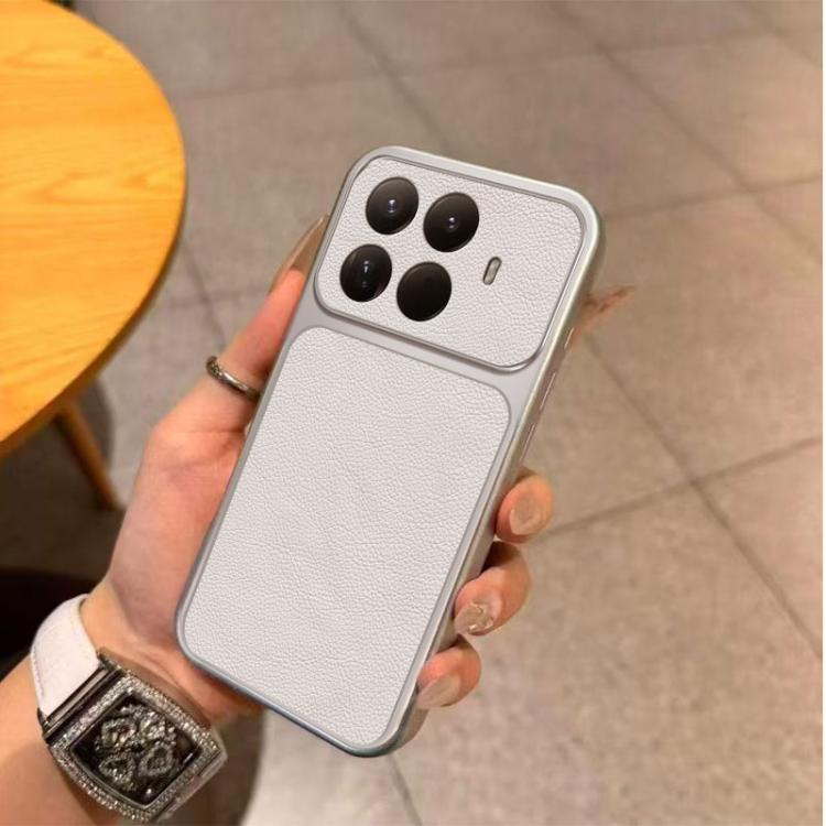 For Xiaomi 15T Pro Large Window Leather Textured Coated TPU Phone Case - White