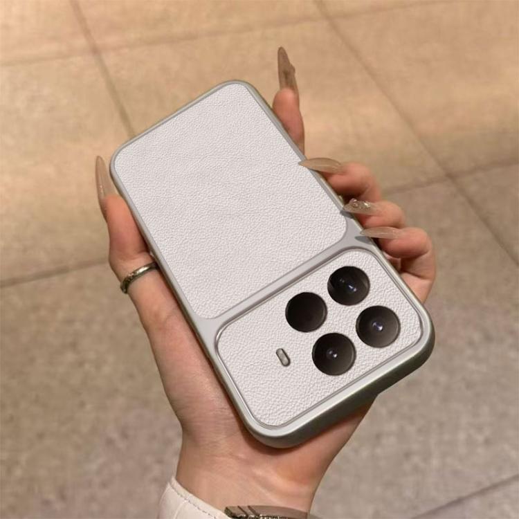 For Xiaomi 15T Pro Large Window Leather Textured Coated TPU Phone Case - White