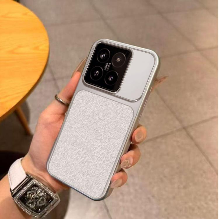 For Xiaomi 14 Pro Large Window Leather Textured Coated TPU Phone Case - White