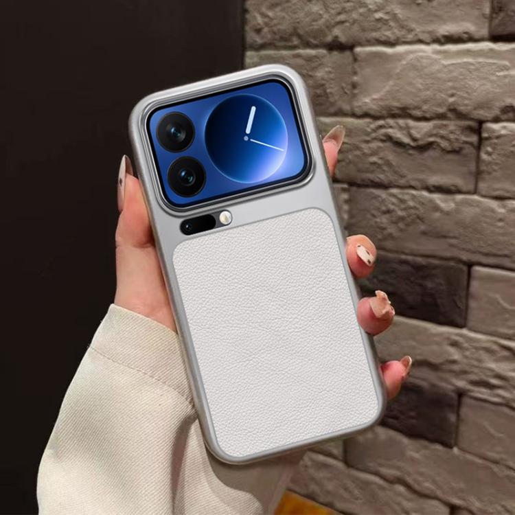 For Xiaomi 17 Pro Large Window Leather Textured Coated TPU Phone Case - White