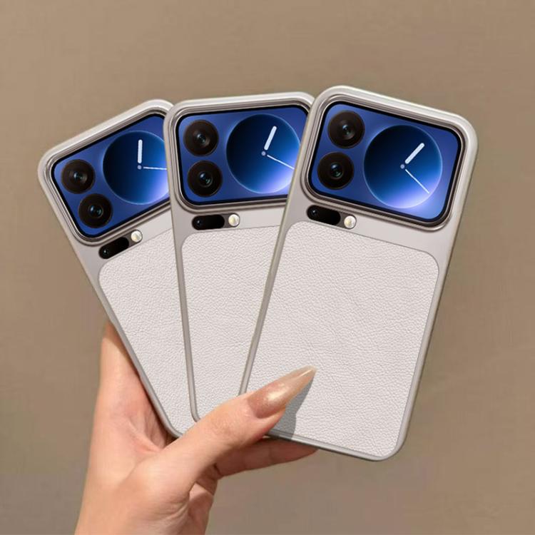 For Xiaomi 17 Pro Large Window Leather Textured Coated TPU Phone Case - White