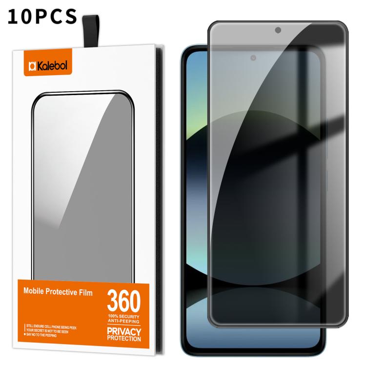 For Redmi Note 14 5G 10pcs Kalebol High-Aluminum Screen-Printed Full-Coverage Black-Border Privacy Tempered Glass Film