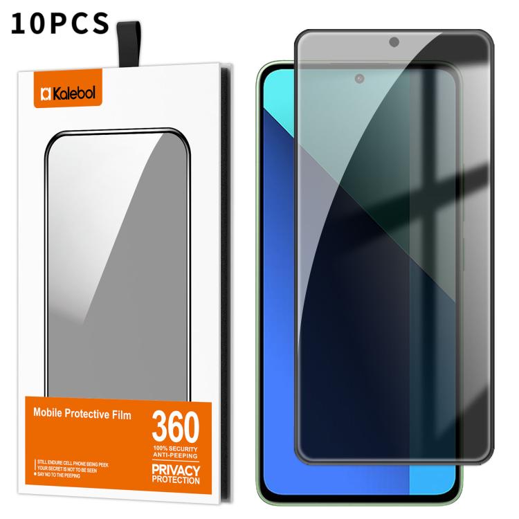For Redmi Note 13 Pro 4G 10pcs Kalebol High-Aluminum Screen-Printed Full-Coverage Black-Border Privacy Tempered Glass Film